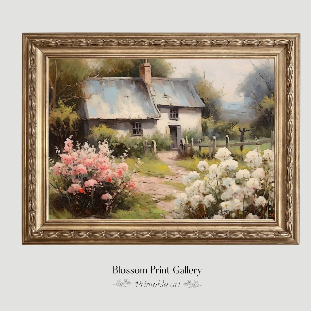 Cottage Oil Painting Vintage Rose Garden Wall Art Living Room Decor ...