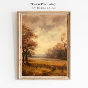 Vintage Fall Landscape Painting Autumn Wall Art Fall Oil Painting Rustic Moody landscape Decor Forest Fall Digital Download 254