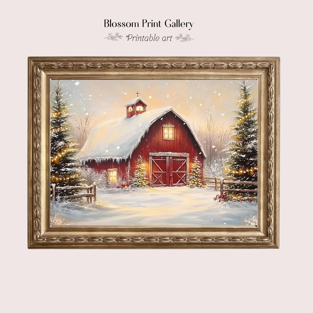 Christmas Red Barn Wall Art Winter Cottage Decor Rustic Country ...