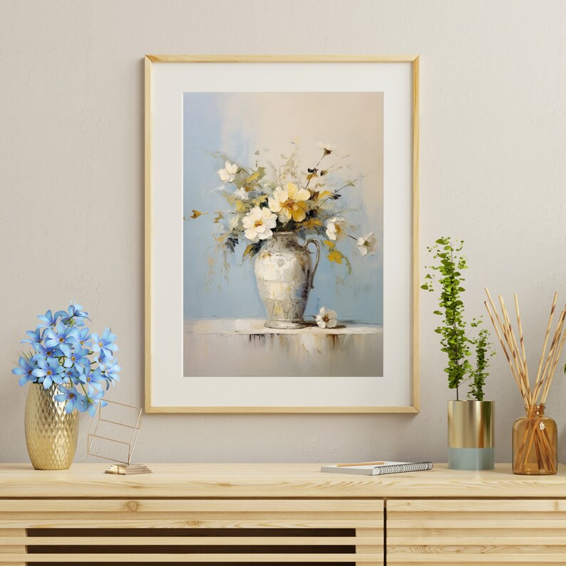 White flowers in Antique Vase Painting Still Life art Home Decor Oil Painting Vintage Botanical Art Neutral minimal wall art PRINTABLE 500 image 2