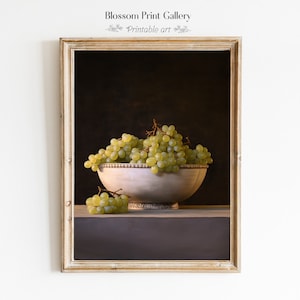 Moody Grapes Painting Vintage Fruit Still Life Kitchen Home Decor  Antique Oil Painting Country Kitchen Wall Art PRINTABLE Digital 359