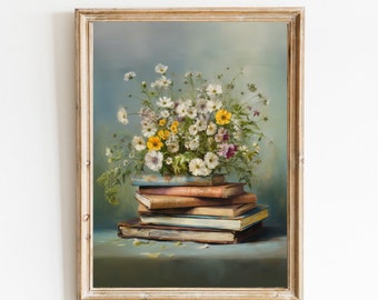 Moody Wildflower Wall art Book Still Life Decor Flower Print Vintage Spring Oil Painting Easter Decor rustic Farmhouse Decor Digital 316