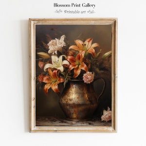 Moody Flower Oil Painting Antique Still Life Art Print Farmhouse Decor Rustic Botanical wall art Dark Academia Floral PRINTABLE 329