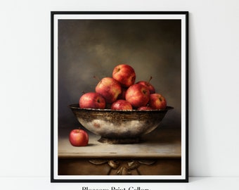 Moody apple Painting Vintage Fruit Still Life Kitchen Home Decor Antique Oil Painting Country Kitchen Wall Art PRINTABLE Digital 478