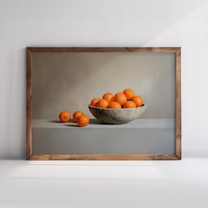 Vintage Orange Still Life Painting: Rustic Kitchen Wall Art (Printable Digital Download