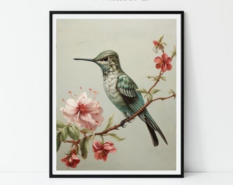 Spring Bird Print Hummingbird Wall Art  Nursery Wall decor Nature Aesthetic Oil Painting Printable  Animal farmhouse Digital Download 388