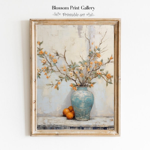 Orange blossomTree in Antique Vase Painting Still Life art Home Decor Oil Painting Vintage Botanical Art Neutral wall art PRINTABLE 414