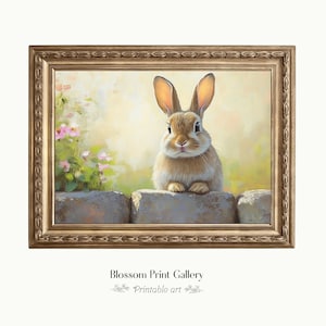 Peeking Rabbit Printable Art, Easter Bunny print, antique spring Rabbit Art, vintage Bunny Painting, Neutral Easter Cottagecore print 978