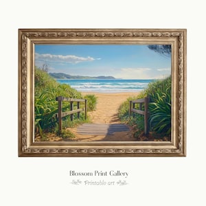 Coastal Beach Pathway Painting: Vintage Seaside Art (Digital Download)