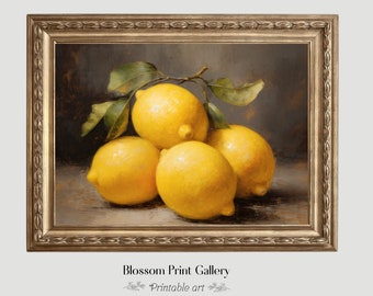 Moody Lemons Painting Vintage Fruit Still Life Kitchen rustic Home Decor Antique Oil Painting Country Kitchen Wall Art PRINTABLE Digital 349