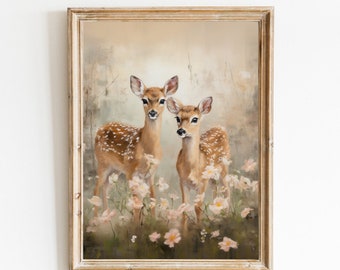 Vintage Fawn Painting Rustic Deer print Nursery Wall decor Countryside Art Antique Printable Fawn Animal farmhouse Digital Download 388