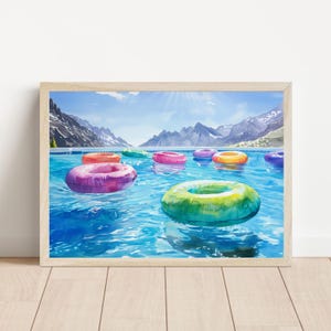 Pool Float Watercolor Print: Summer Mountain Landscape (Digital Download)