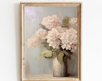 Antique Hydrangeas Wall Art Still Life Oil Painting Muted Vintage Decor Neutral Print Farmhouse Decor Botanical Wall Art PRINTABLE 448