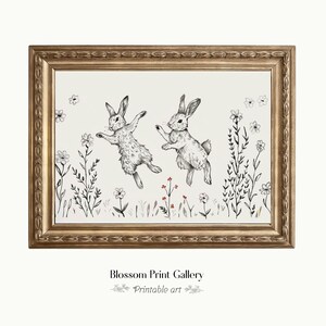 Vintage Easter Bunny Sketch Art Print: Cottagecore Nursery Decor (Digital Download)