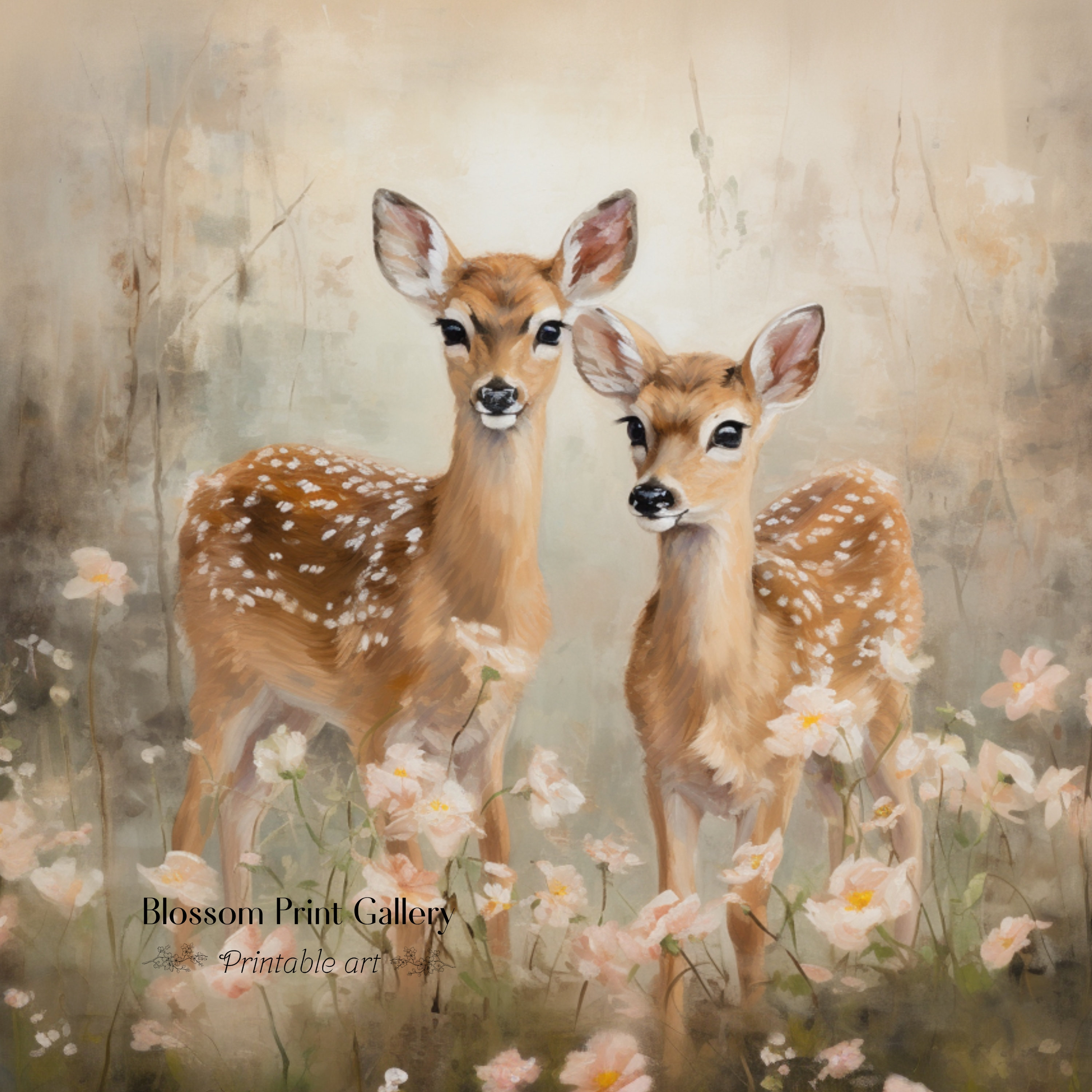 Vintage Fawn Painting, Rustic Deer Art, Farmhouse Nursery (digital 