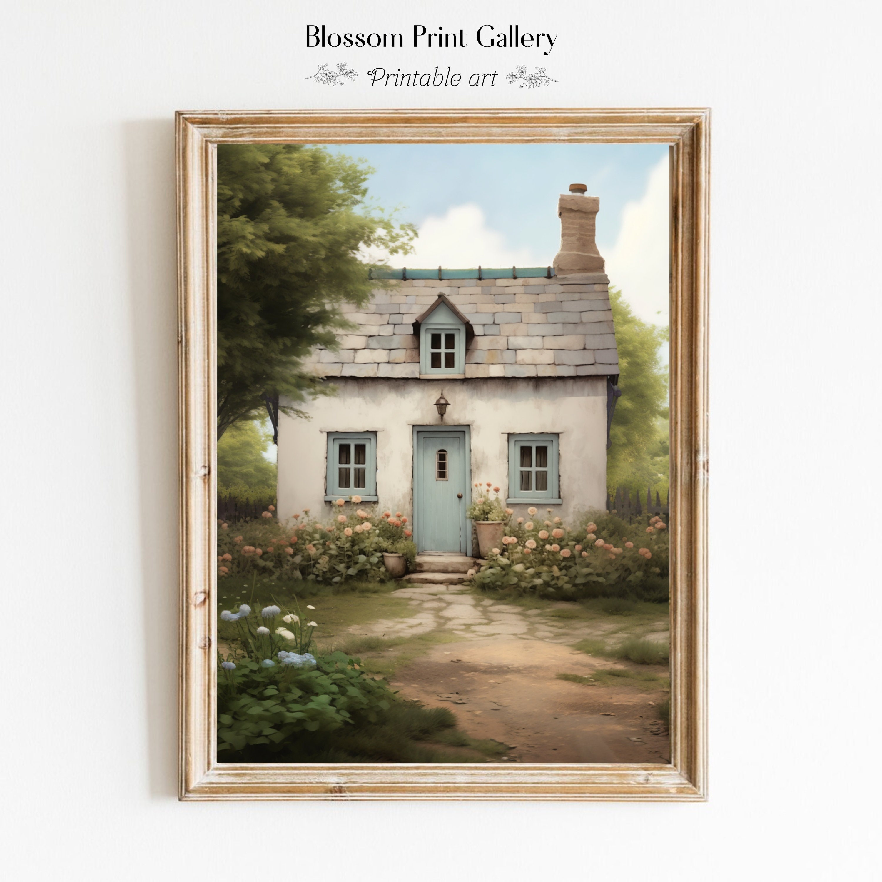 Cottage Oil Painting Vintage Garden Wall Art Living Room Decor Rustic ...