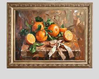 Moody Oranges Painting Vintage Fruit Still Life Kitchen Home Decor  Antique Oil Painting Country Kitchen Wall Art PRINTABLE Digital 528