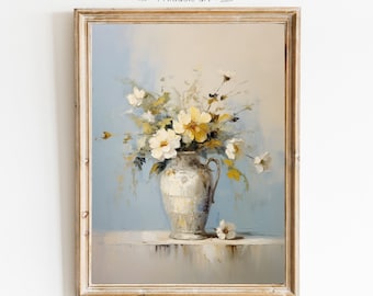 White flowers in Antique Vase Painting Still Life art Home Decor Oil Painting Vintage Botanical Art Neutral minimal wall art PRINTABLE 500