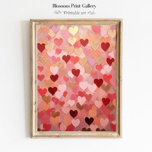 Valentijnsdag harten afdrukken Valentijn afdrukbare kunst romantische muur kunst rood roze goud Valentijnsdag cadeau olieverf kunst digitaal