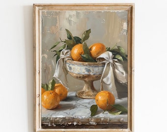 Moody Orange Painting Vintage Fruit Still Life Kitchen Home Decor Antique Oil Painting Country Kitchen Wall Art PRINTABLE Digital 498