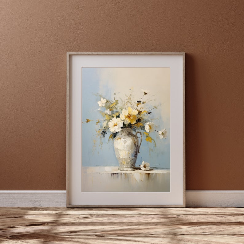 White flowers in Antique Vase Painting Still Life art Home Decor Oil Painting Vintage Botanical Art Neutral minimal wall art PRINTABLE 500 image 5