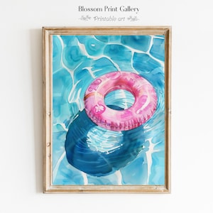 Pink Pool Float Print: Retro Summer Beach House Art (Digital Download)