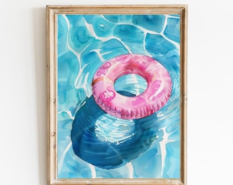 Pink Pool Float Print: Retro Summer Beach House Art (Digital Download)