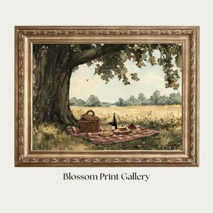 Watercolor Picnic Print: Muted Autumn Landscape, Cottagecore Farmhouse Decor (Digital Download)