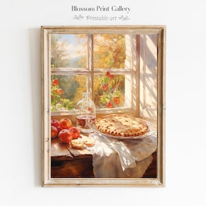 Danksagungs-Apfelkuchen-Fall Dekor Herbst Fenster druckbare Stillleben Gemälde Vintage Herbst Küchenkunst digitaler Download 204