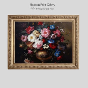 Moody Flower Oil Painting Antique Still Life Art Print Farmhouse Decor Rustic Botanical wall art Dark Academia Floral PRINTABLE 600