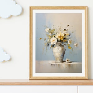 White flowers in Antique Vase Painting Still Life art Home Decor Oil Painting Vintage Botanical Art Neutral minimal wall art PRINTABLE 500 image 6