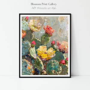 Kaktus Girly Wandkunst Stillleben Ölgemälde Bauernhaus Dekor Vintage Kaktus Poster Western Wüste Druck Botanische druckbare 519