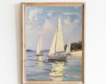 ヴィンテージ ヨット 絵画 プリント、航海 ウォール アート、夏のビーチ ハウス デコレーション、オーシャン プリント、航海 アート、アンティーク レイク ハウス シースケープ 983
