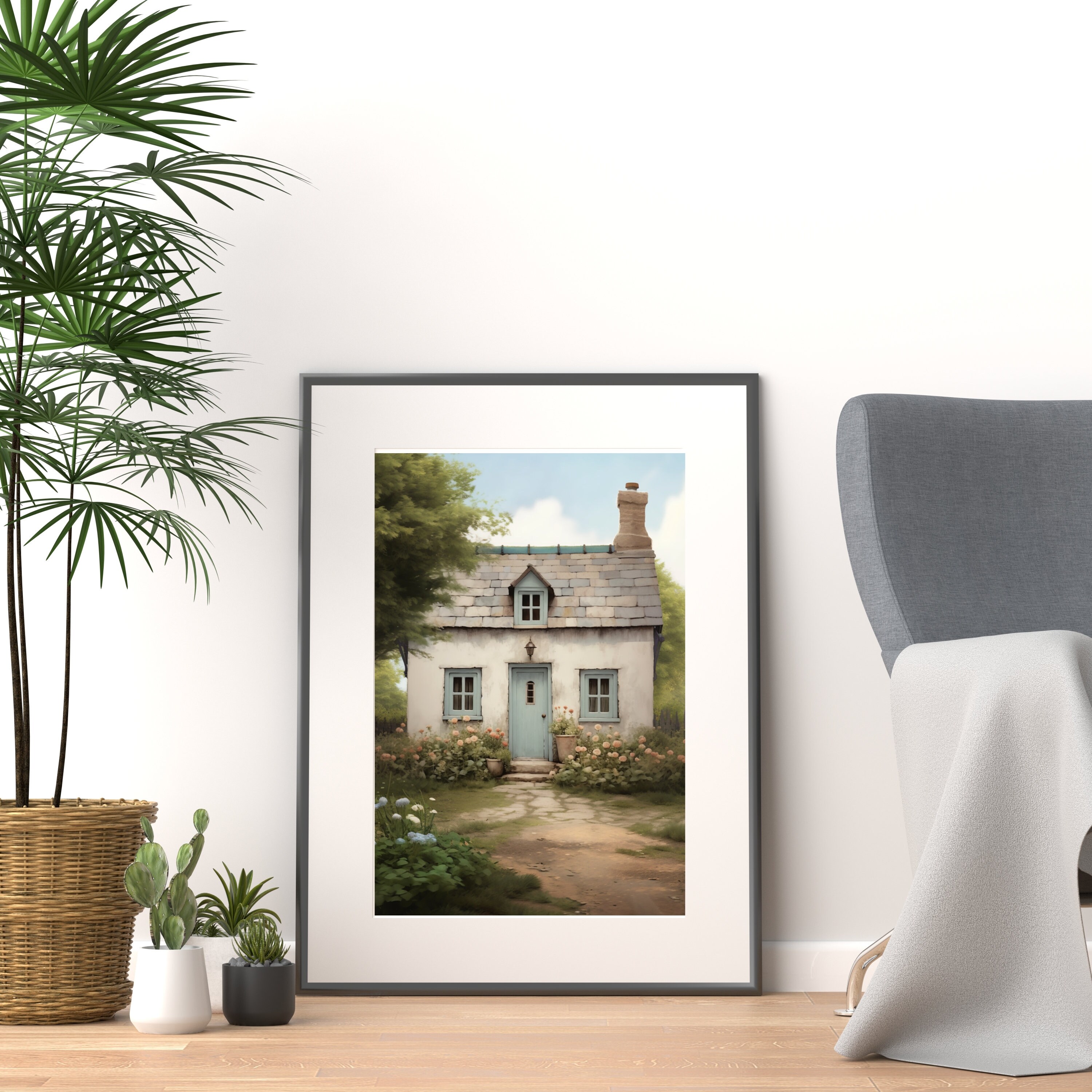 Cottage Oil Painting Vintage Garden Wall Art Living Room Decor Rustic ...