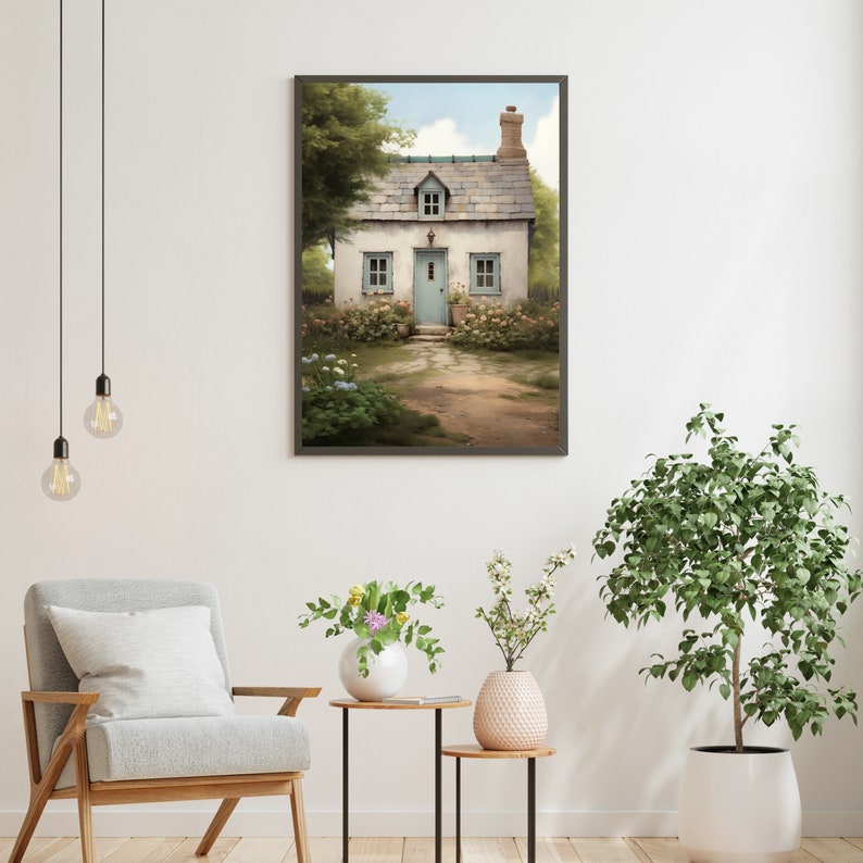 Cottage Oil Painting Vintage Garden Wall Art Living Room Decor Rustic