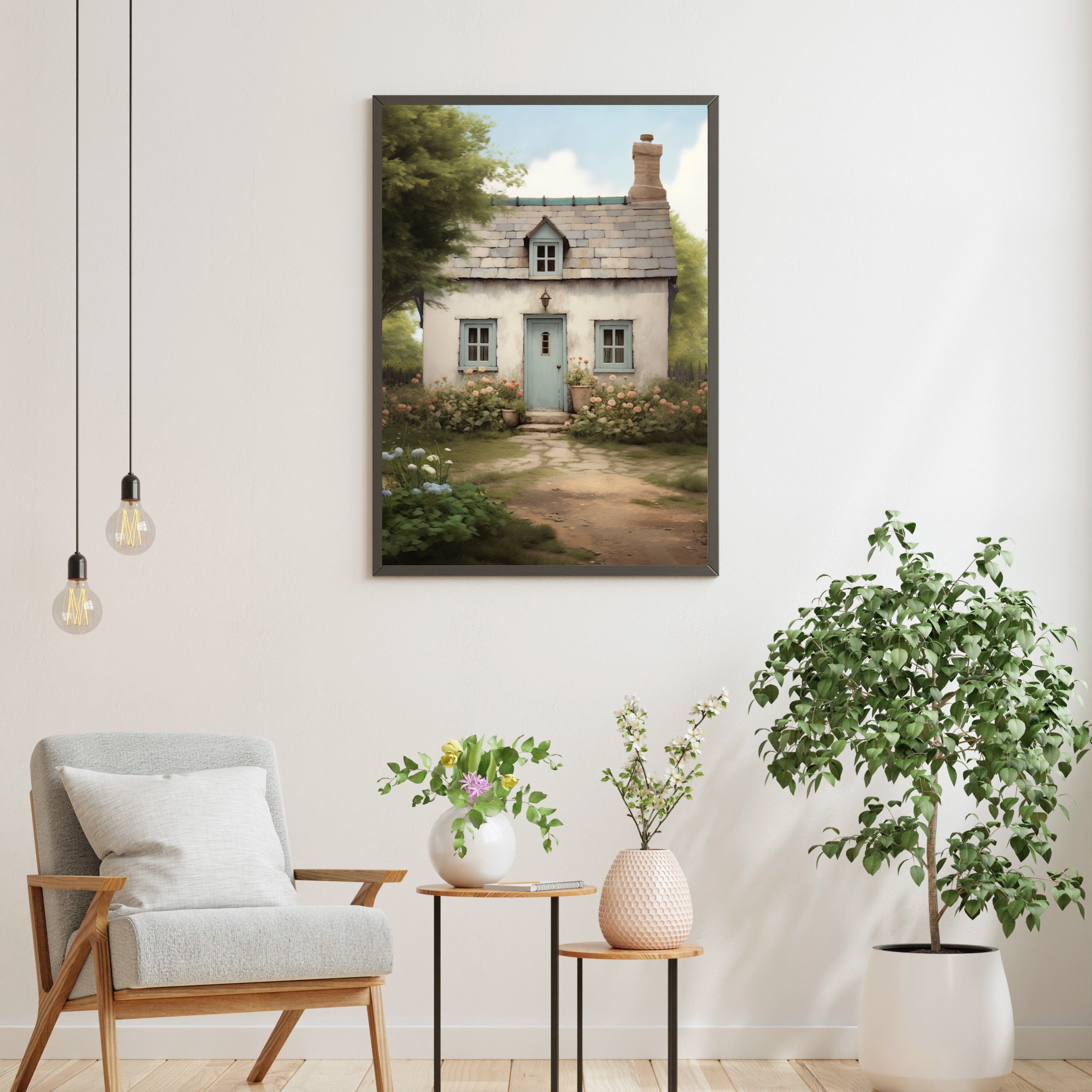 Cottage Oil Painting Vintage Garden Wall Art Living Room Decor Rustic ...