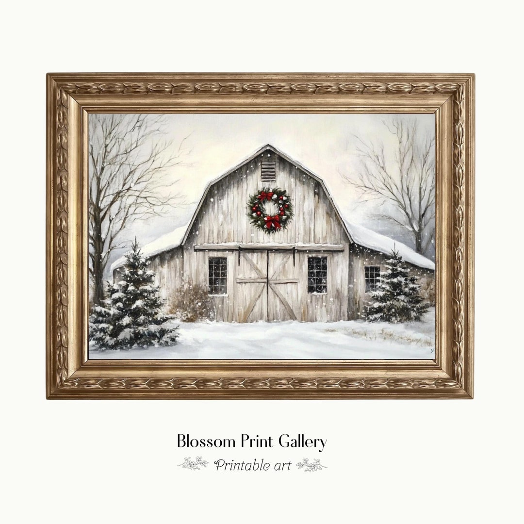 Rustic Christmas Barn Wall Art Christmas Tree Print Winter Country ...