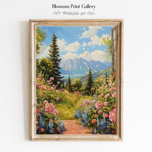 Sommer Landschaft Kunstwerk Blumen Malerei Bauernhaus Dekor Frühling Druck Wohnzimmer Wandkunst Vivid Land Landschaft PRINTABLE Download 558