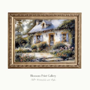 Vintage English Cottage oil Painting, flower Garden art, Cottage Garden Print, Spring Print, rustic Farmhouse PRINTABLE CottageCore art 985