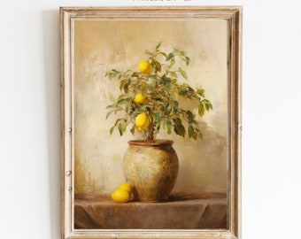 Lemon Tree in Antique Vase Painting Still Life art Home Decor Oil Painting Vintage Botanical Art Neutral wall art PRINTABLE 461