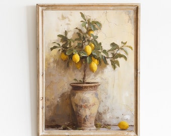 Lemon Tree in Antique Vase Painting Still Life art Home Decor Oil Painting Vintage Botanical Art Neutral wall art PRINTABLE 323