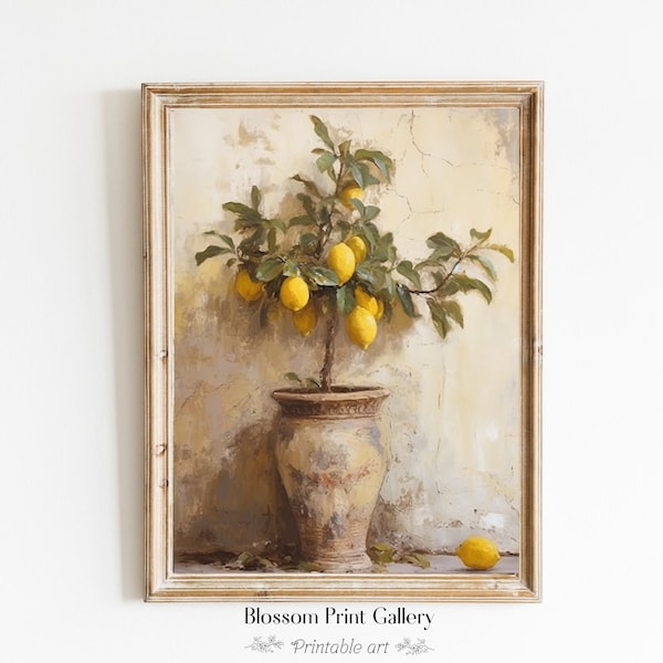 Lemon Tree in Antique Vase Painting Still Life art Home Decor Oil Painting Vintage Botanical Art Neutral wall art PRINTABLE 323