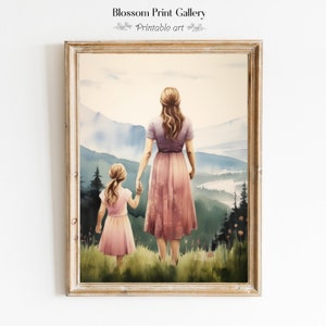 Mother Daughter watercolor paint nursery decor Mommy and Me wall art Mother's Day Print Rustic Mother Daughter printable download 341