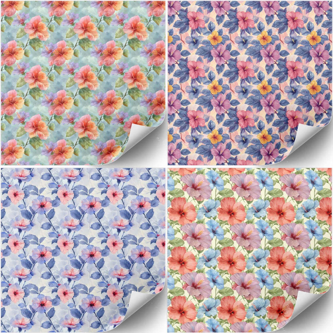 20 Hibiscus Seamless Patterns High-resolution Digital Papers Commercial ...
