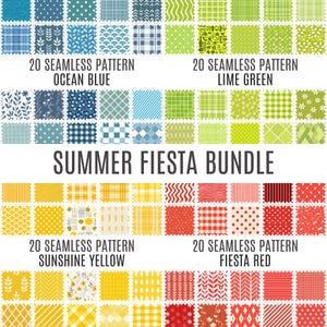 May include: A digital download of 80 seamless patterns in four colour palettes: ocean blue, lime green, sunshine yellow, and fiesta red. The patterns are perfect for crafting, scrapbooking, and digital design.