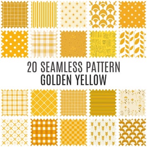 20 patrones sin costuras en amarillo dorado - Papeles digitales de alta resolución - Uso comercial para scrapbooking y manualidades - Descarga instantánea