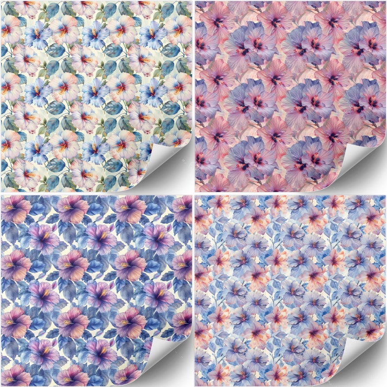 20 Hibiscus Seamless Patterns High-resolution Digital Papers Commercial ...