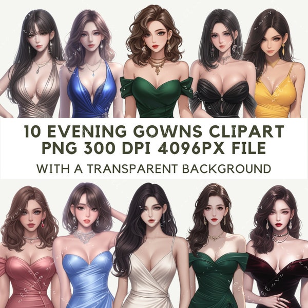 Elegant Evening Gowns Clipart Collection | Graceful Glamour Illustrations | Digital Graphics | Instant Download With Commercial Use