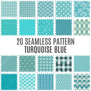 20 Turquoise Blue Seamless Patterns - High-Resolution Digital Papers - Commercial Use Scrapbooking & Crafting - Instant Download