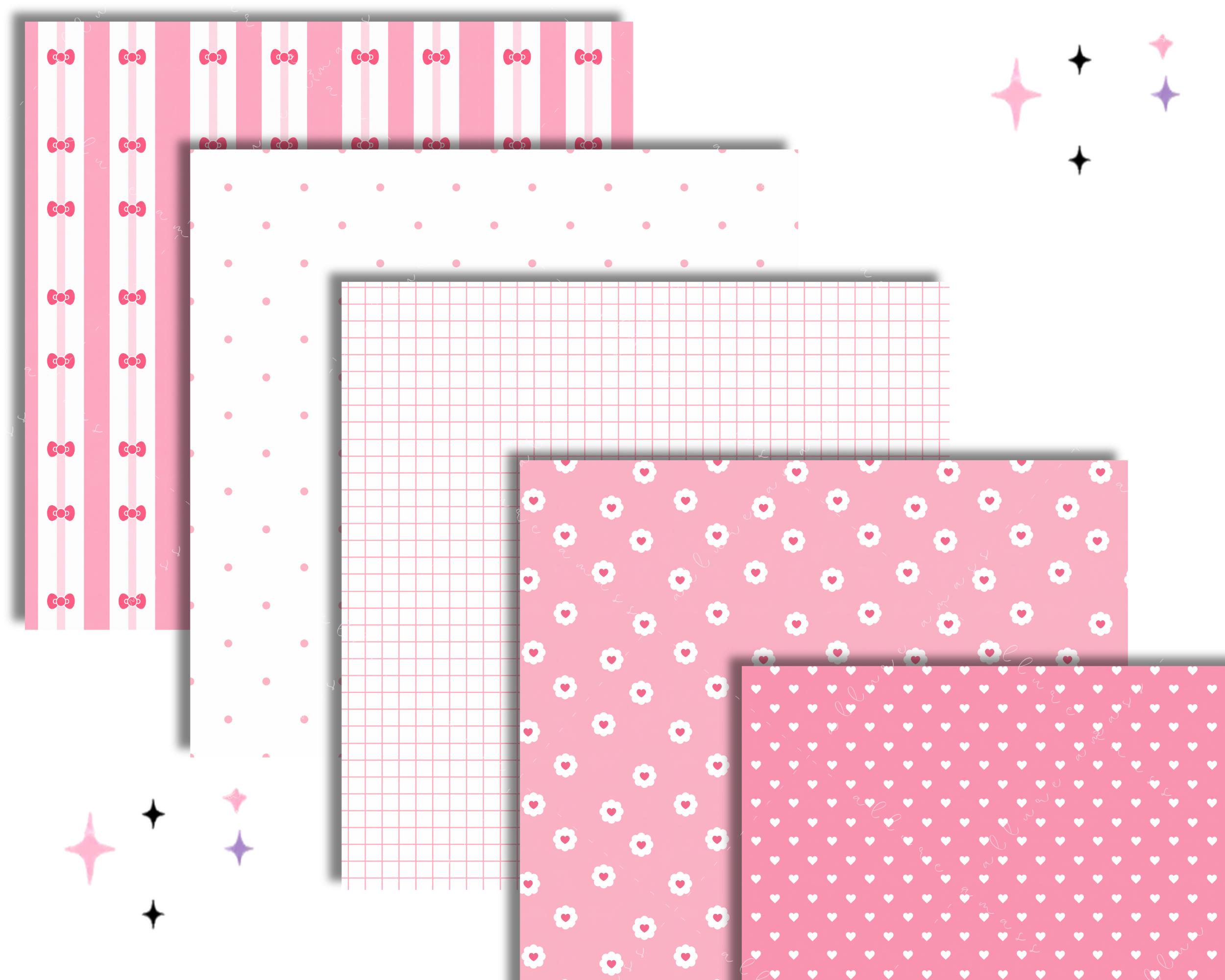 Pink Coquette Seamless Pattern Bundle PNG | Cute Bow Digital Paper Pack ...